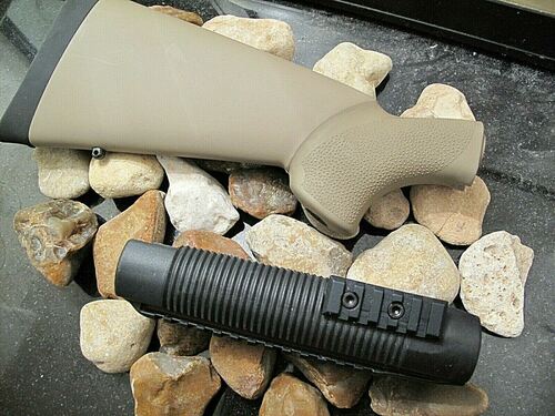 114721847615-0__11561.1615843337.jpg Fits Mossberg 590 Hogue Shotgun Stock FDE + Milled Tactical Picatinny Forend - Image 1